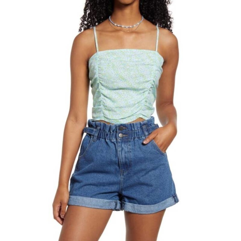 4/$25 NWT BP. Ruched Crop Camisole In Blue G Minikimono Floral